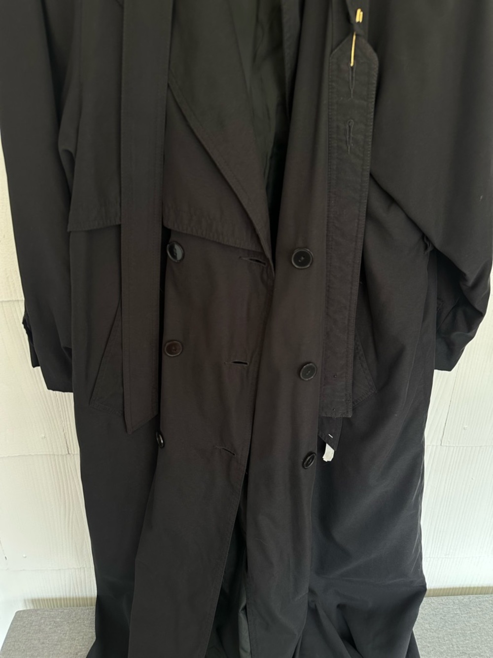 Forecaster of Boston USA Long Black Trench Coat Button Tie Vintage Women’s 13/14 - Picture 3 of 7